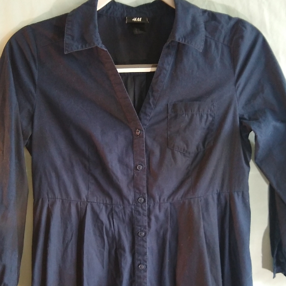 H&M Junior SZ 2 100% Cotton Navy Dress - Picture 3 of 14